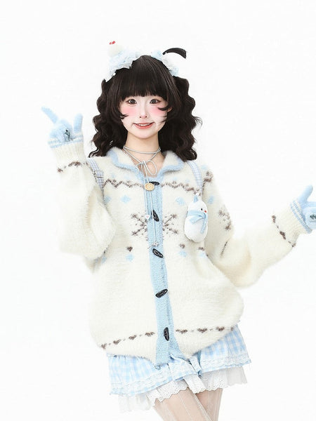 Snow White Christmas Pattern Cardigan Blue with FashionChic
