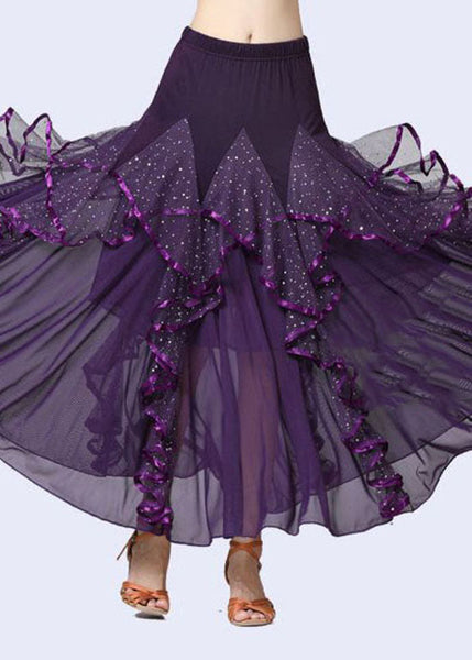 Fashion Purple Wrinkled Tulle Patchwork Sequins Cotton Skirts Summer AZ1001 shopify