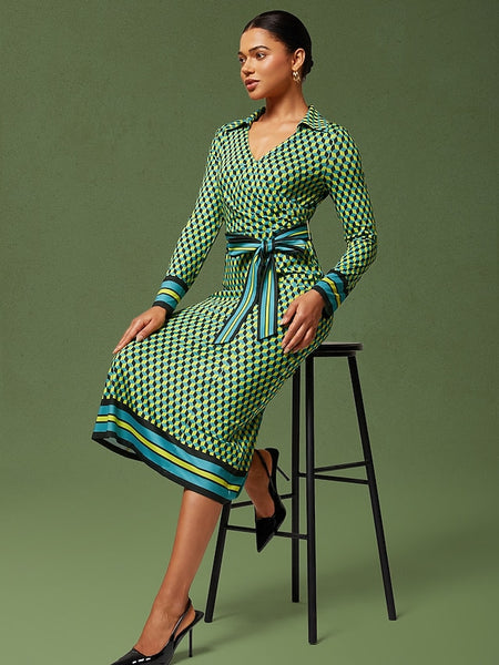 3D Geometric Stretchy Wrap Dress