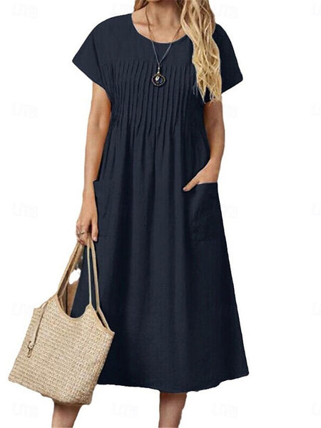 Women's Red Navy Blue Green Summer Spring Midi Dress 100% FashionChic
