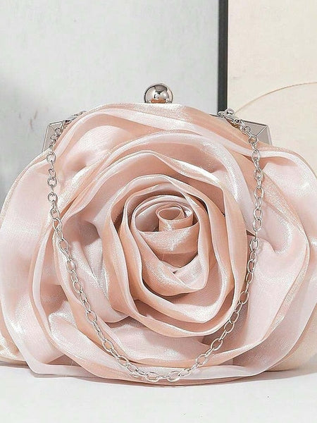 Satin Evening – Elegant Purse Clutch Rose Flower Women's FashionChic