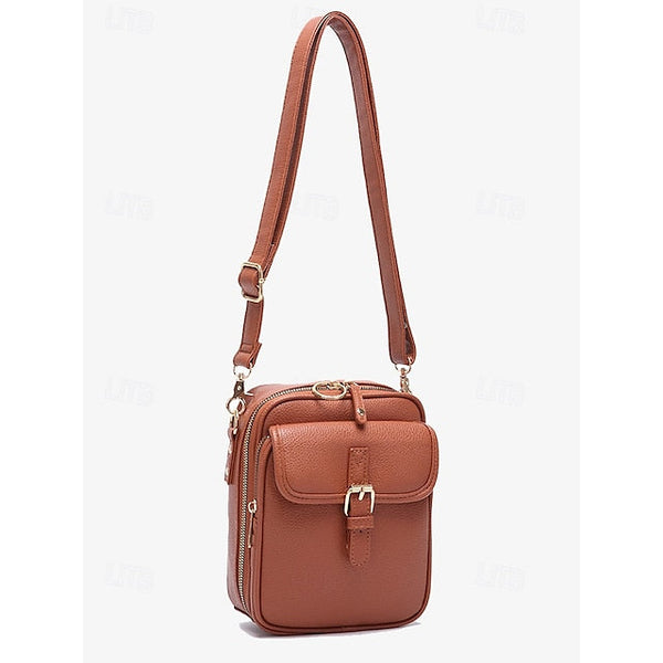 Bag Front Brown with Faux Vintage Leather Women's Crossbody FashionChic