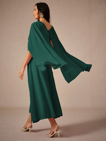 Women's Wedding Guest Cocktail Dress A Line Maxi  Chiffon FashionChic