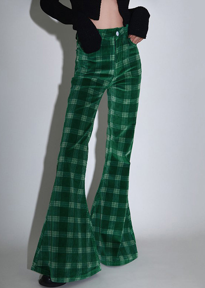 Chic Green Plaid Pockets Corduroy Flare Bottoms Spring TT1012 shopify