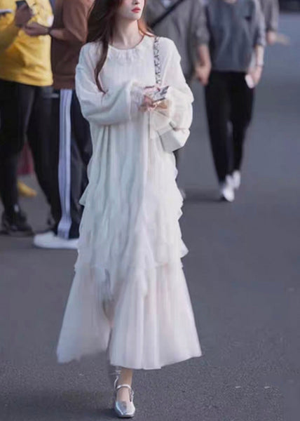 White Maxi Sleeve Solid Tulle Butterfly Dresses Elegant Patchwork FashionChic