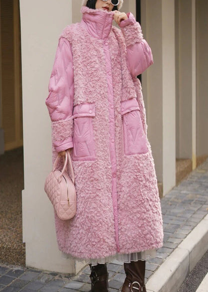 Cute Pink Pockets Teddy Patchwork Long Parka Winter WV007 ABC