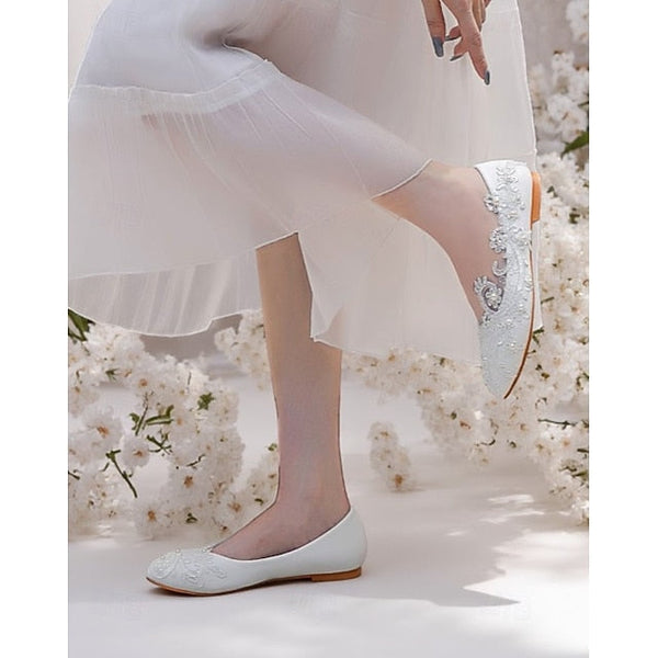 Embroidered – White Women's Lace Ballet Vintage Flats FashionChic