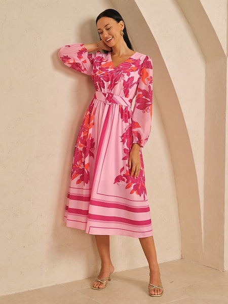 Women's Viscose Like Fabric Maxi Dress V Neck Elastic Waist