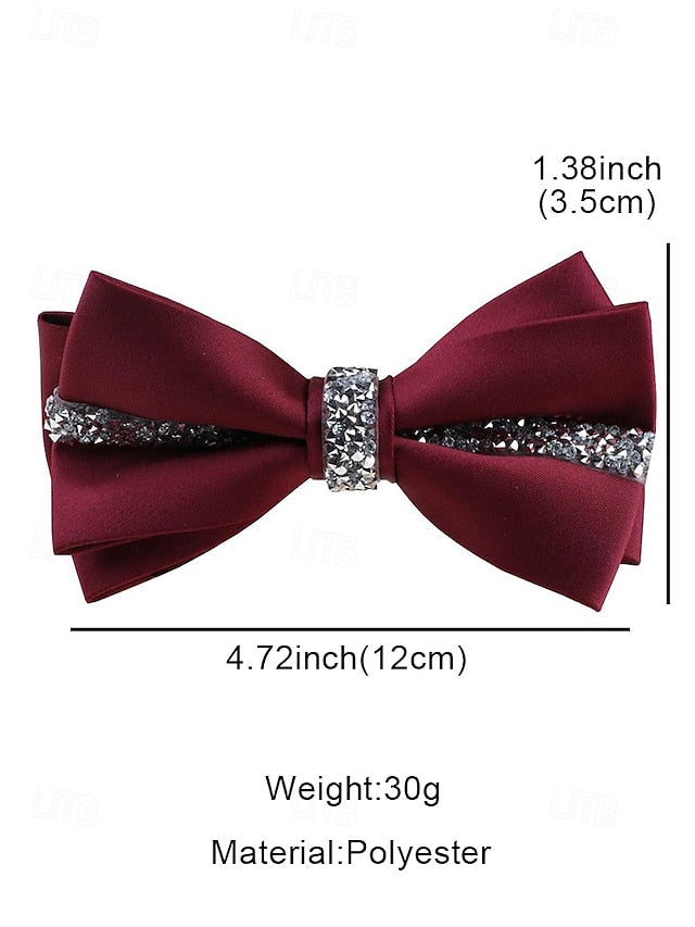 Tie Elegant with – Embellishment Satin Burgundy Bow Crystal FashionChic