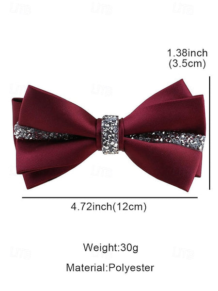Tie Elegant with – Embellishment Satin Burgundy Bow Crystal FashionChic