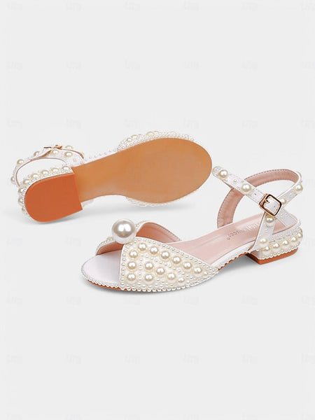 White Pearl-Embellished Heel Sandals Low – Women's FashionChic