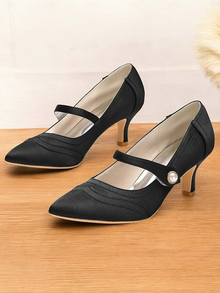 Heels Jane Satin Green Button Pearl - with Elegant Mary FashionChic