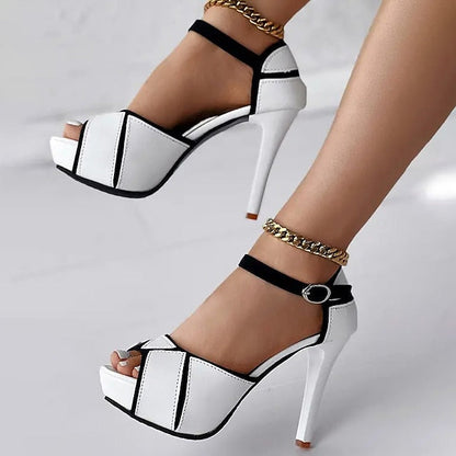 Women's Black Stiletto Platform with Sandals and White FashionChic