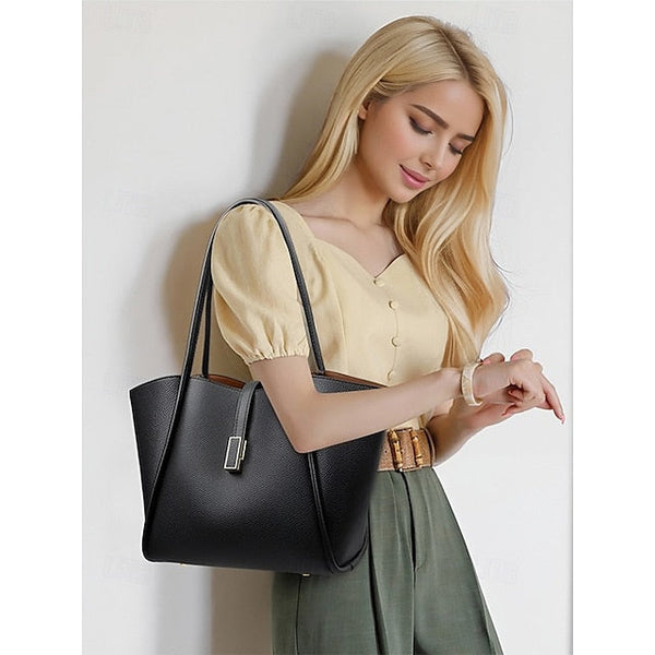 Leather Green Bag Tote Faux Women's FashionChic