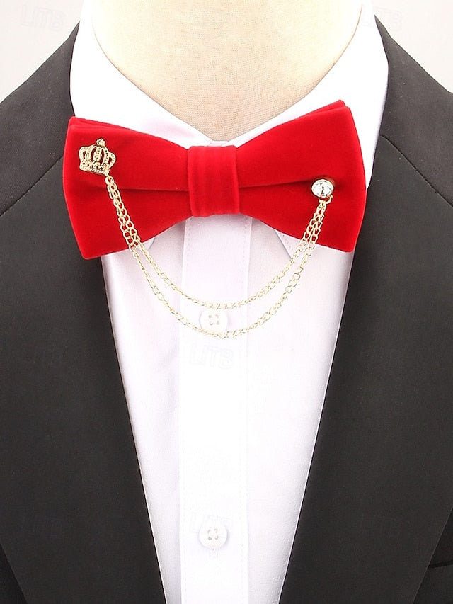 Crown Men's and with Bow Velvet Chain Detail Tie – FashionChic