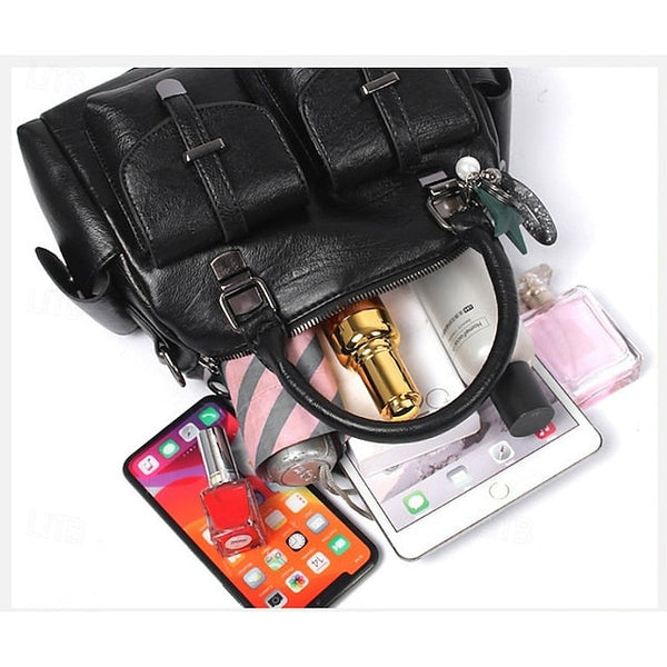 Stylish Large – Women's Blue Leather Handbag Faux FashionChic