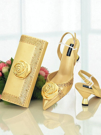 Set Women's Slingback Clutch - and Matching Gold Heels FashionChic