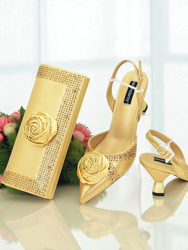 Set Women's Slingback Clutch - and Matching Gold Heels FashionChic
