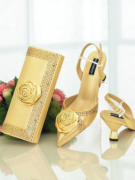 Set Women's Slingback Clutch - and Matching Gold Heels FashionChic