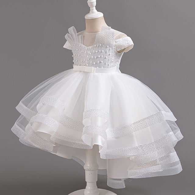 Girls' Dress Party Kids Color Wedding Sleeve Short Solid FashionChic