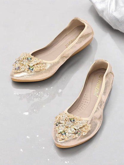 Foldable Flats Women's with Crystal Glitter Gold FashionChic