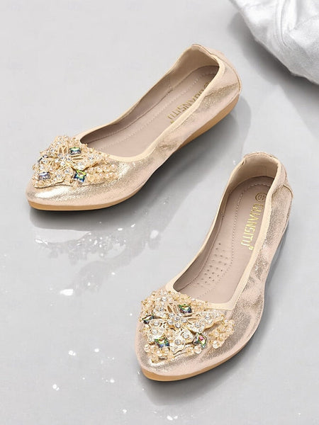 Foldable Flats Women's with Crystal Glitter Gold FashionChic