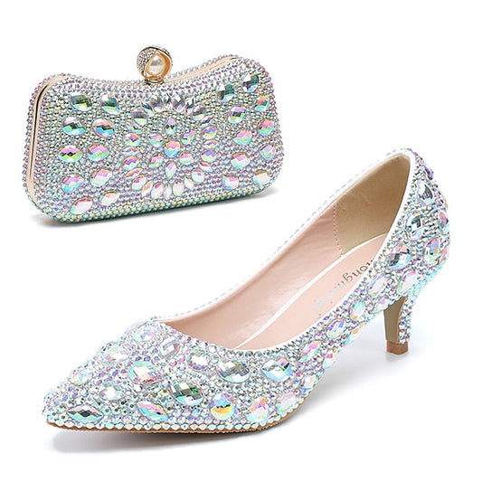 Matching Kitten Crystal-Embellished and Heel Shoes Women's FashionChic