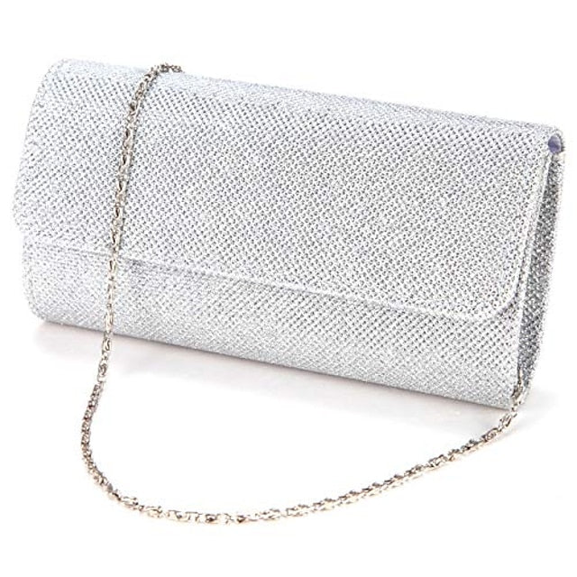 – Glitter Evening Silver Women's Clutch Purse Elegant FashionChic