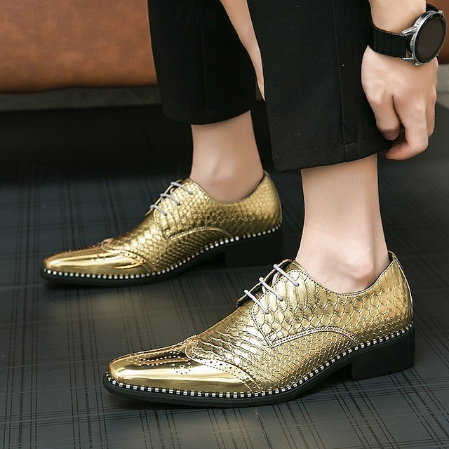 Oxford Metallic Shoes Shiny Faux Men's Gold – Dress FashionChic