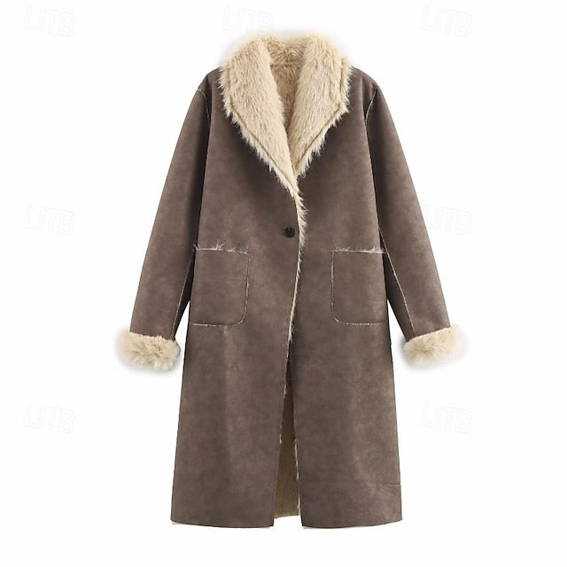 Faux Pocket Comfortable Women's Warm Buttons Coat Fur FashionChic
