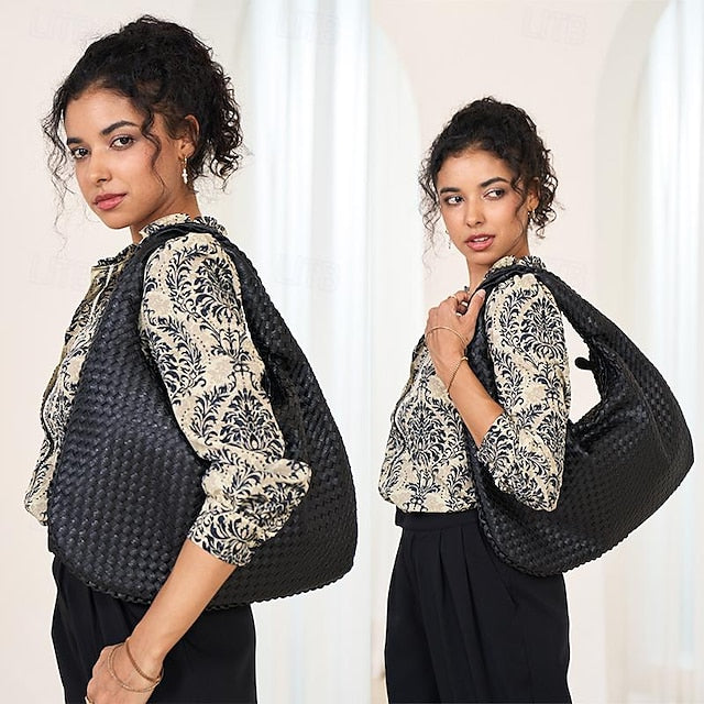 Woven Bag Faux – Burgundy Leather Hobo Women's Chic FashionChic