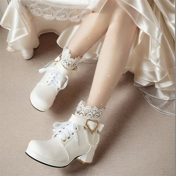 Ankle Women's – Wedding Bridal Lace-Up White Boots Shoes FashionChic