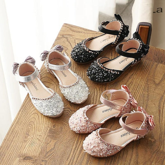 Girl Sparkly with Shoes Crystal and Bow Flower Girls' Satin FashionChic