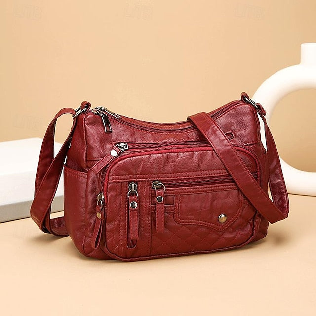 Leather Multiple Women's with Bag Quilted Crossbody Faux FashionChic