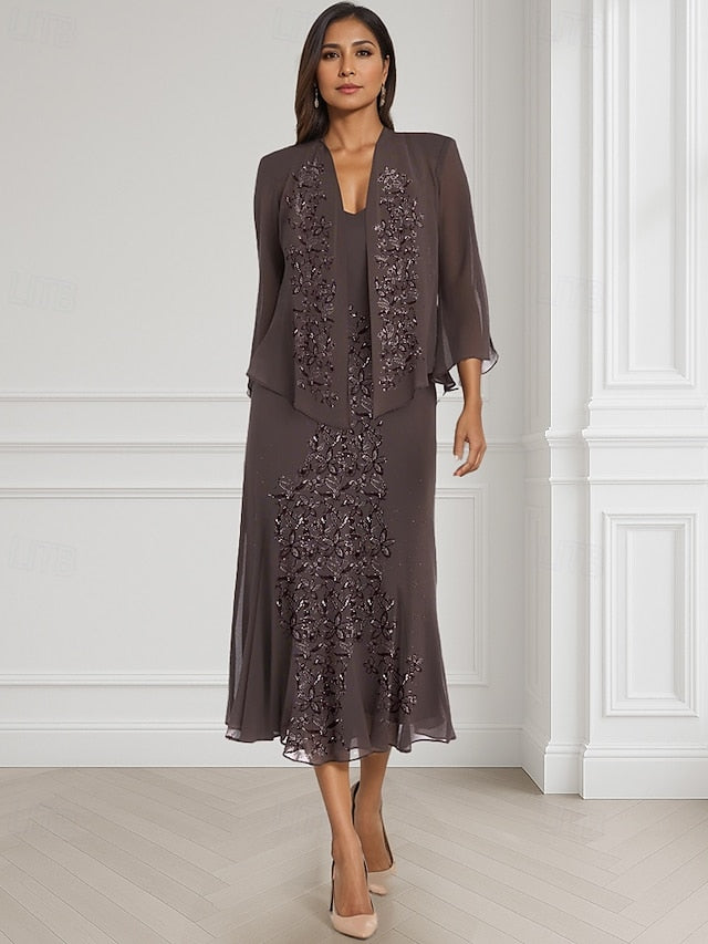 of Neck the Elegant Two Dress A-Line Square Mother Piece Bride FashionChic