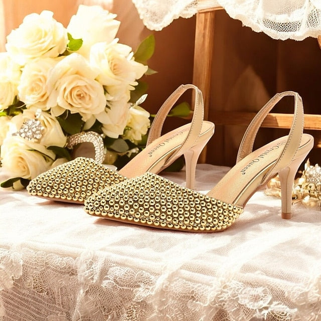 with Pearl Women's Slingback Embellishments White – Heels FashionChic