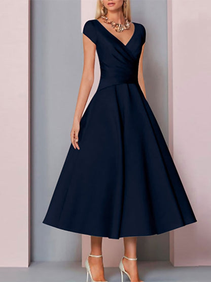 Dress of Mother Elegant the Wedding V Neck Bride A-Line Guest FashionChic