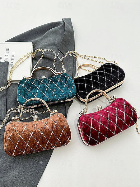 Quilted Diamond Evening Purse with Accents Velvet Women's - FashionChic
