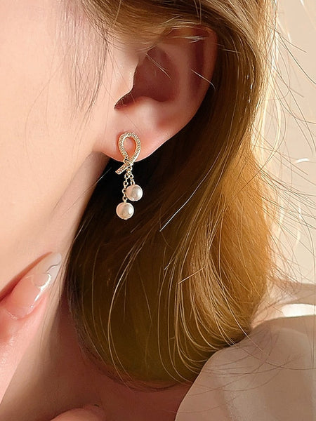 rhinestone earrings with imitation pearl teardrop Women's FashionChic