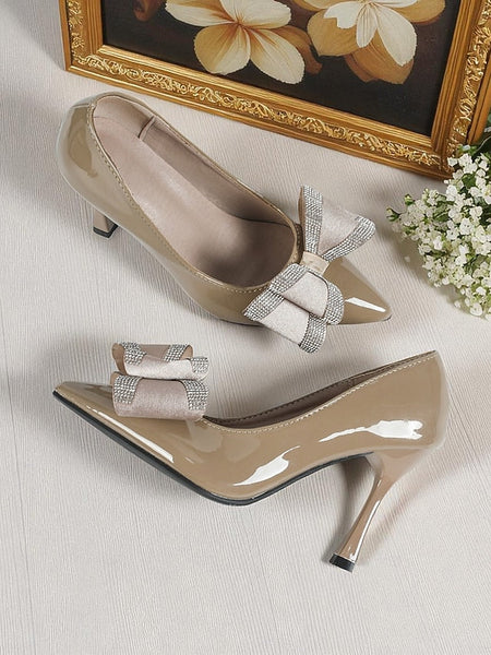 Toe High Women's Nude Leather Pumps - Heel Pointed Patent FashionChic