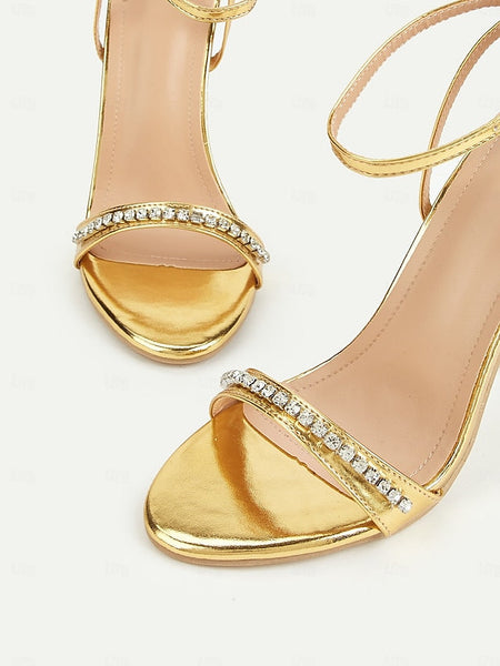 Women's High Dazzling Heels – Strap Gold Metallic Ankle FashionChic