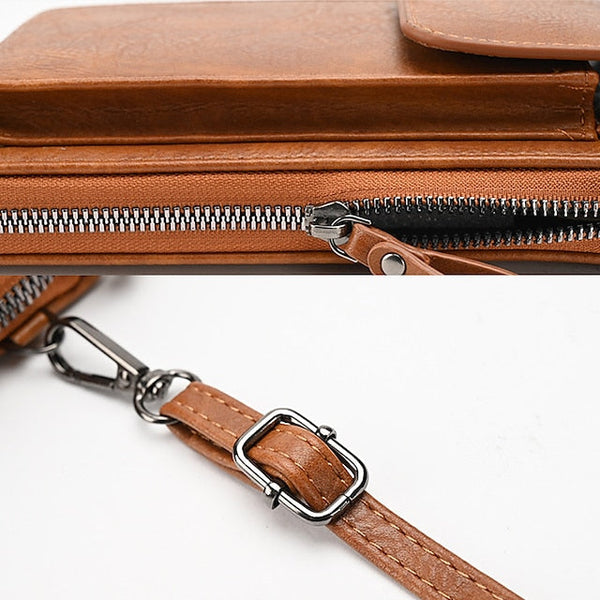 with Zipper Wallet Vintage Faux Crossbody Leather Women's FashionChic