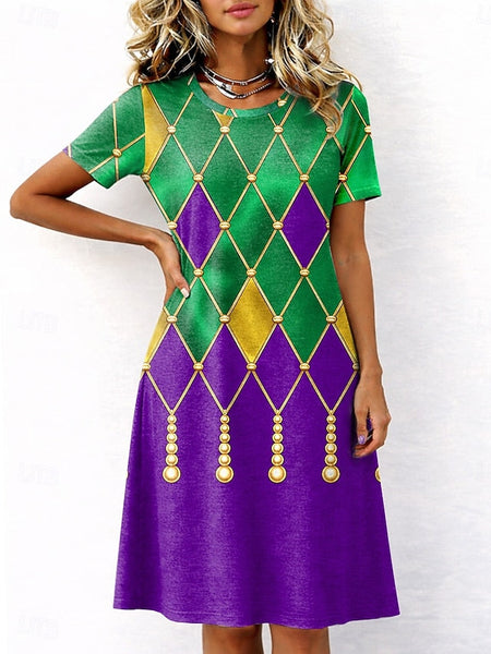 Carnival Mardi Gras Women's Midi Dress T Shirt Dress Tee FashionChic