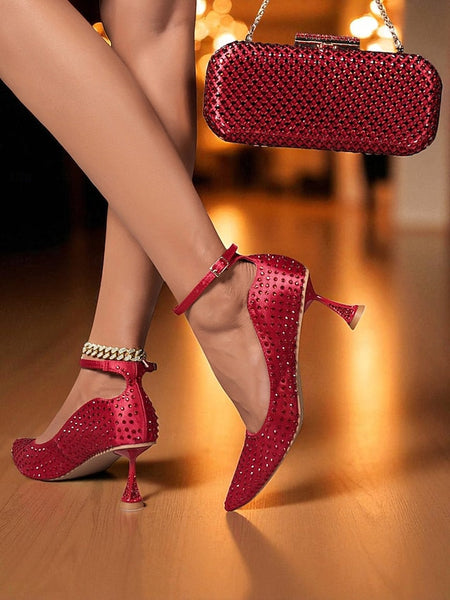 Clutch Matching Women's Set Green Bag Rhinestone Heels and FashionChic