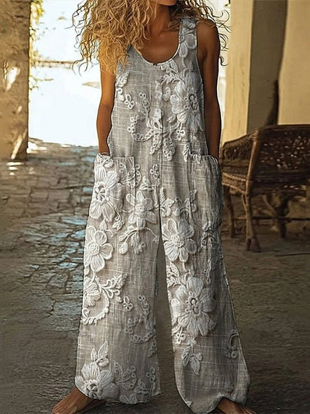 Women's Normal Jumpsuit Casual Floral Sleeveless Wide Leg FashionChic