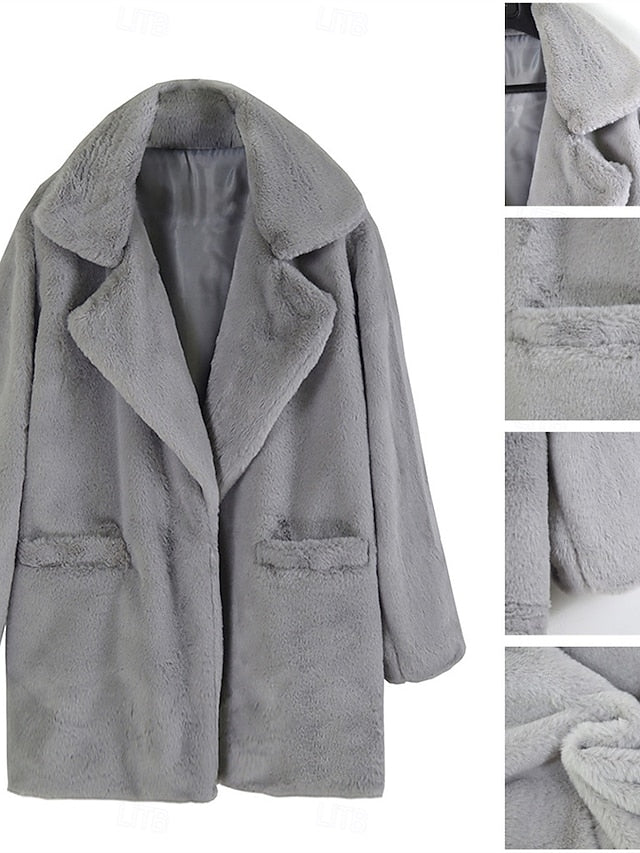 Lined Breathable Warm Pocket Faux Coat Women's Fleece Fur FashionChic