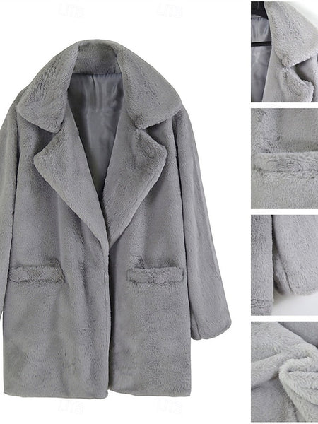 Lined Breathable Warm Pocket Faux Coat Women's Fleece Fur FashionChic