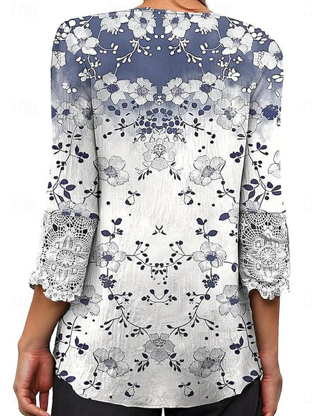 Women's Elegant Lace Tops Eyelet Blouse Casual Ombre Floral FashionChic