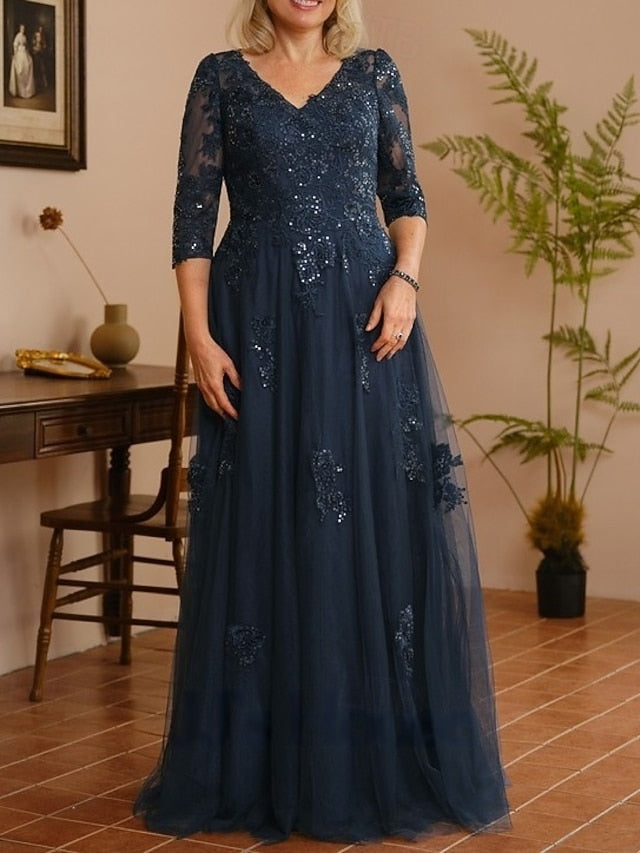 of V Mother Wedding Guest Dress A-Line the Neck Bride Elegant FashionChic