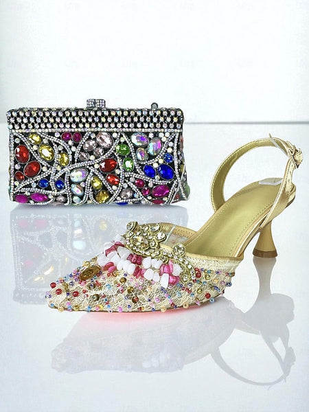 Clutch Set Bag Heel Green and Women's - Rhinestone Shoes FashionChic